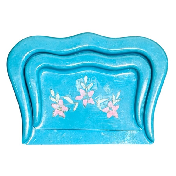 Vintage nesting crumb trays catcher scraper floral dining butler decor - Picture 1 of 6